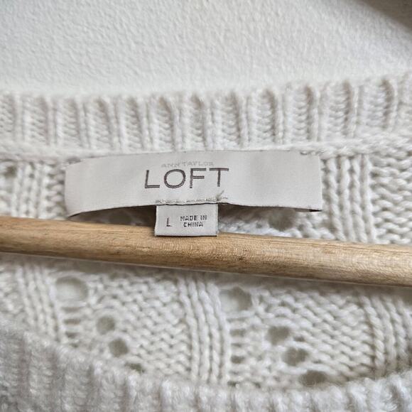 LOFT Open Knit Sweater Large Wool Rabbit Hair Blend Quiet Luxury Classic Preppy - Picture 7 of 10